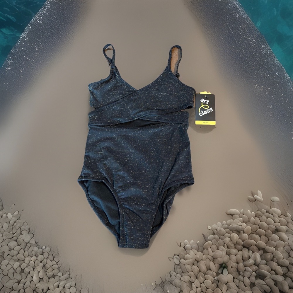 Art Class Black Sparkly One-piece Swimsuit UPF 50+ - Size XS (4-5)